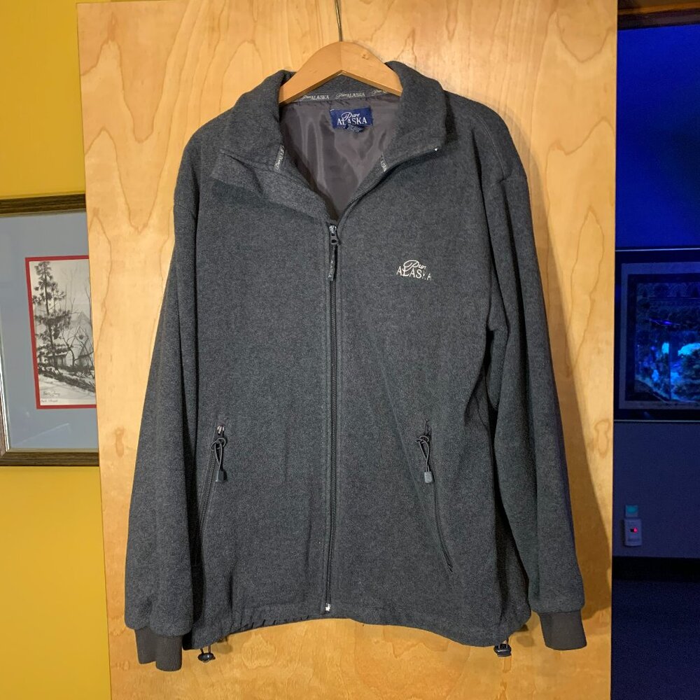 Pure Alaska grey fleece collared zip up, men's Large
